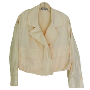 Few Moda New York Cream Jacket Drawstring Button‎ Closure 100% Cotton Size M